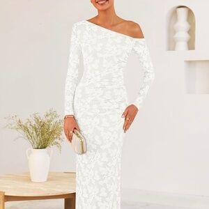 White Off Shoulder Bodycon Maxi Dress